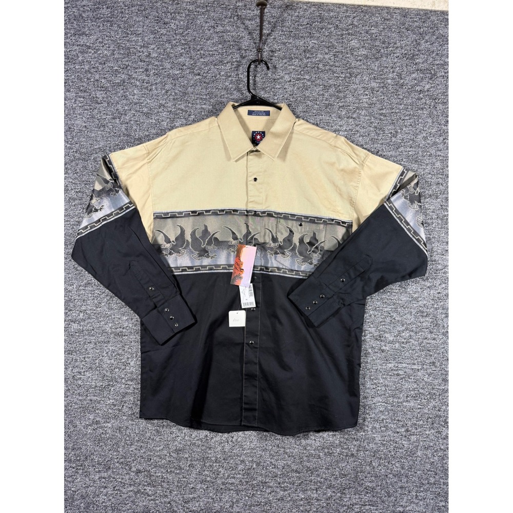 Panhandle Slim Mens XL Western Snap Shirt Eagle Border Colorblock Tan Black NEW